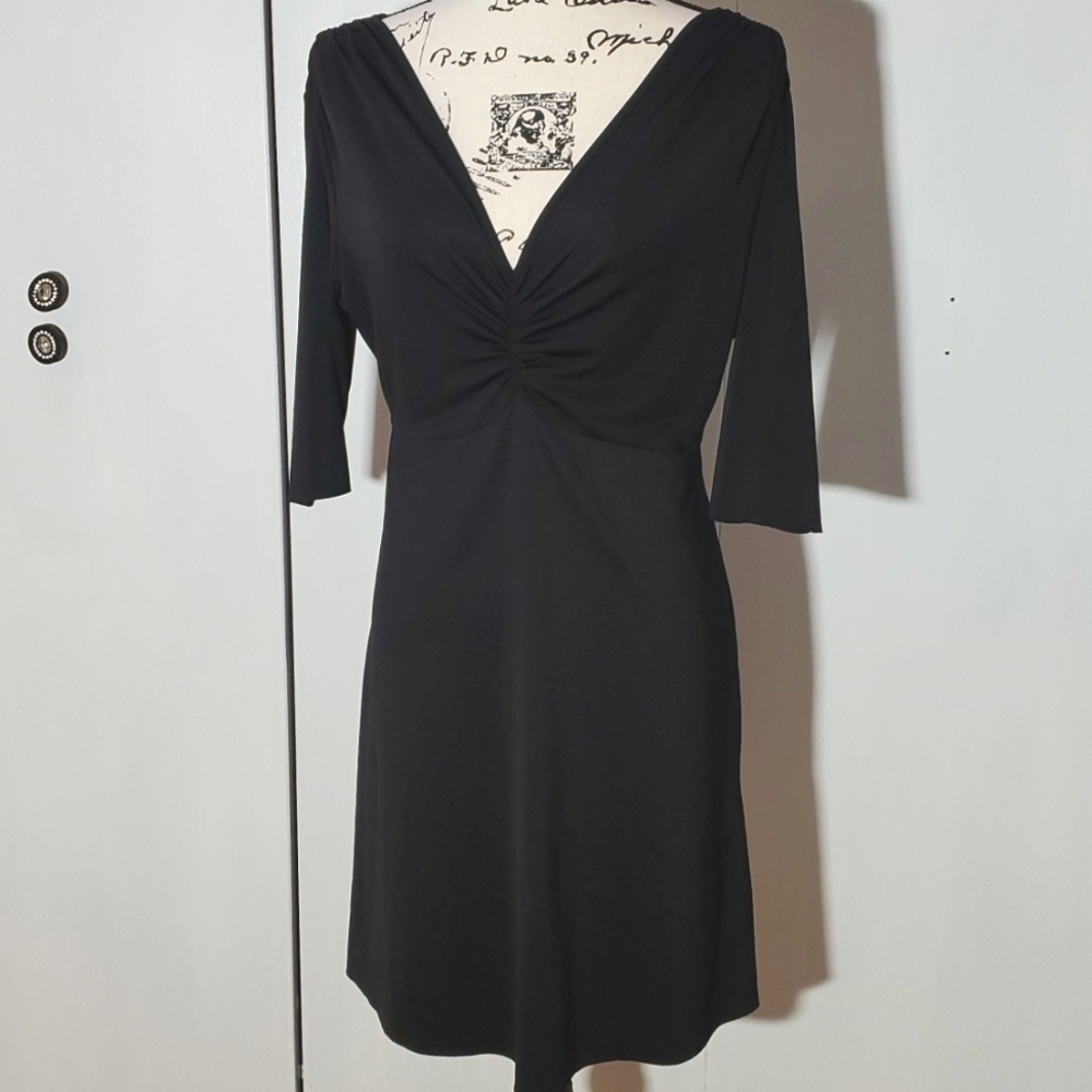 Zara| Black Mini Dress Evening Double Vneckline Stretchy Slimming Sz.Large